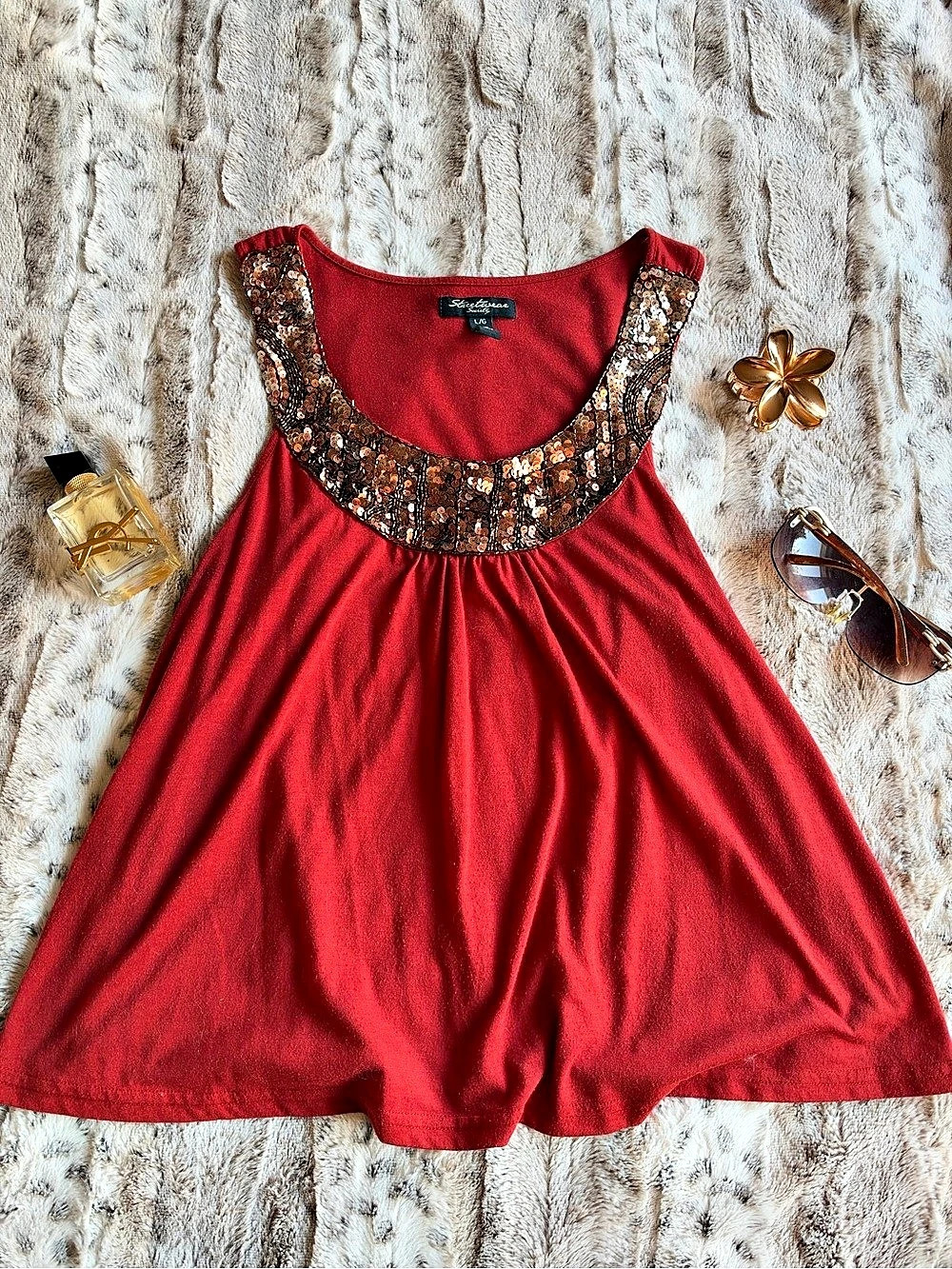 Y2K street wear society  Embellished Red Tank Top